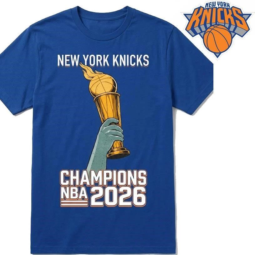 New York Knicks Champions NBA 2026 Statue Of Liberty Holding Larry O’Brien Trophy Shirt