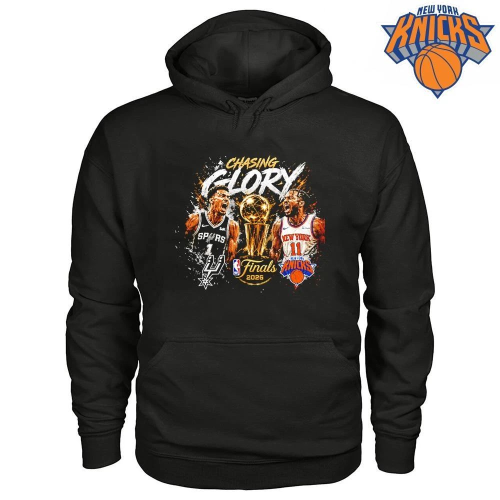San Antonio Spurs vs New York Knicks Victor Wembanyama Jalen Brunson Chasing Glory 2026 NBA Finals Black Graphic T Shirt