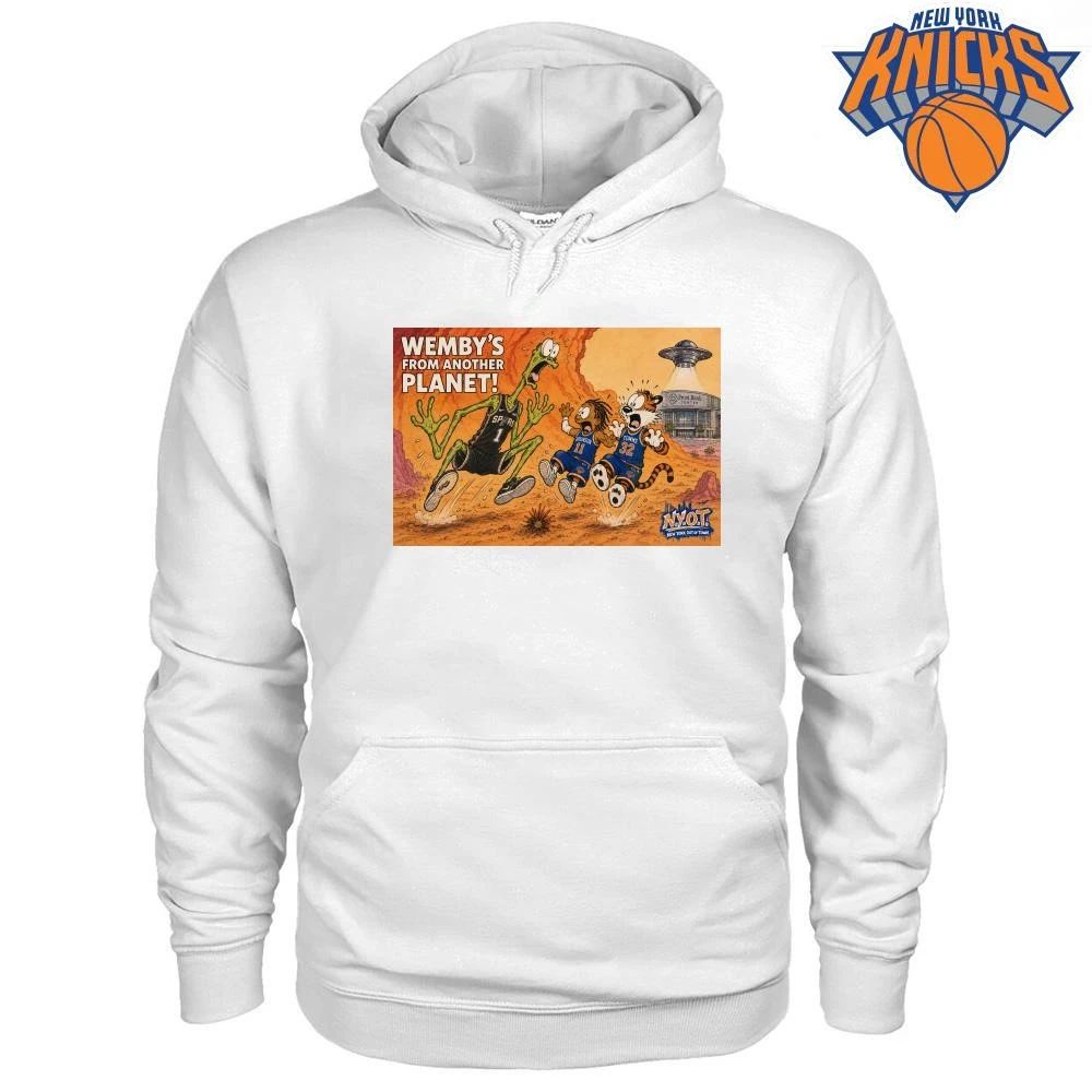 Wembys From Another Planet Victor Wembanyama Jalen Brunson Karl Anthony Towns New York Knicks San Antonio Spurs Cartoon Graphic Shirt