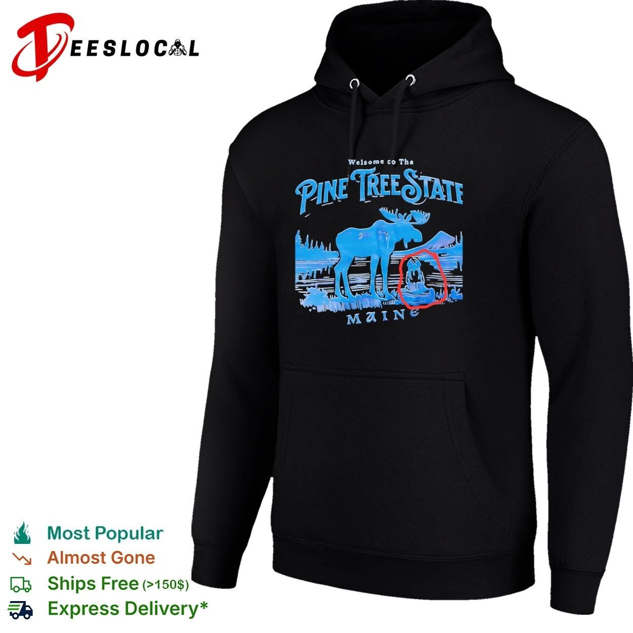 Welsome co Tha Pine Tree State Maine Moose T-shirt