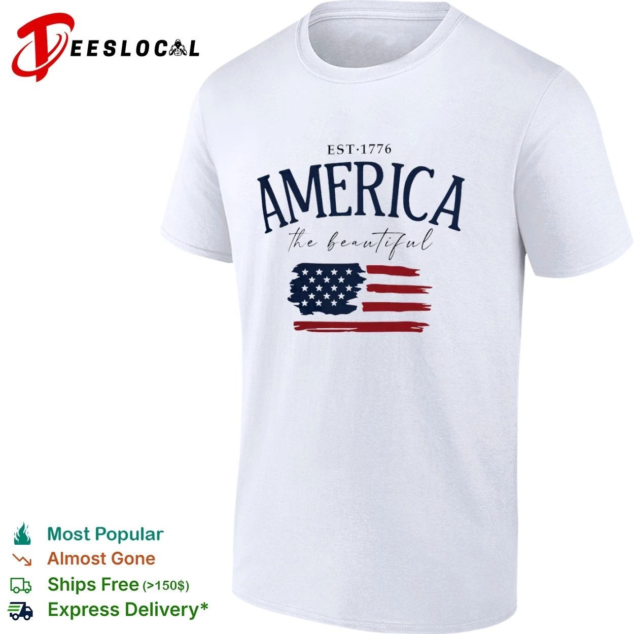 America the Beautiful Est 1776 Brush Stroke USA Flag T-shirt