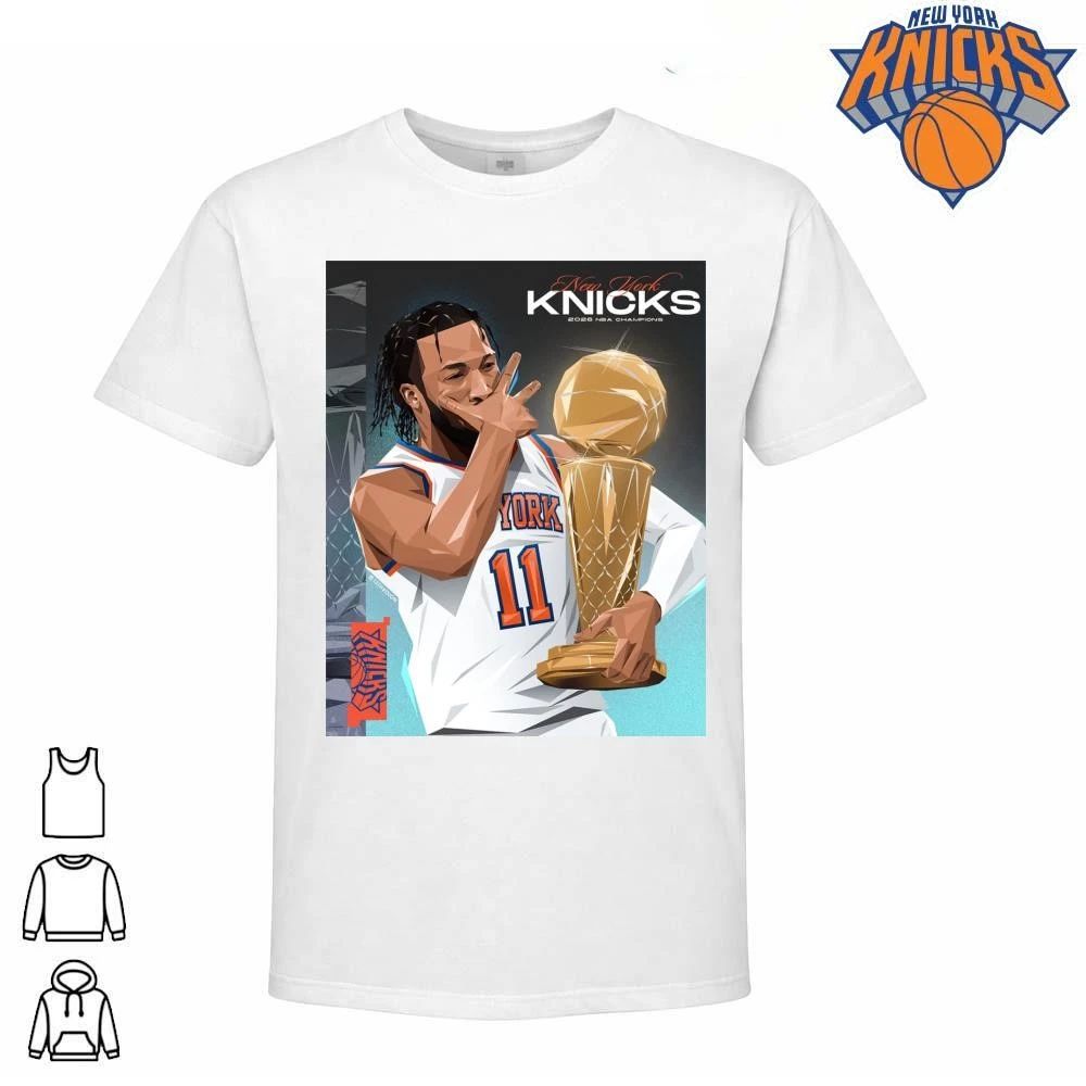 New York Knicks Jalen Brunson 11 Champions NBA 2026 Trophy Graphic Tee Shirt