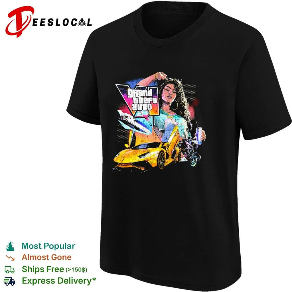 Grand Theft Auto VI Woman with Sports Car and Flamingo T-shirt