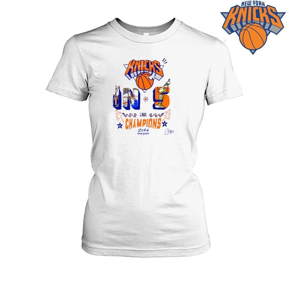 New York Knicks Champions NBA 2026 Knicks in 5 Cartoon Skyline Shirt