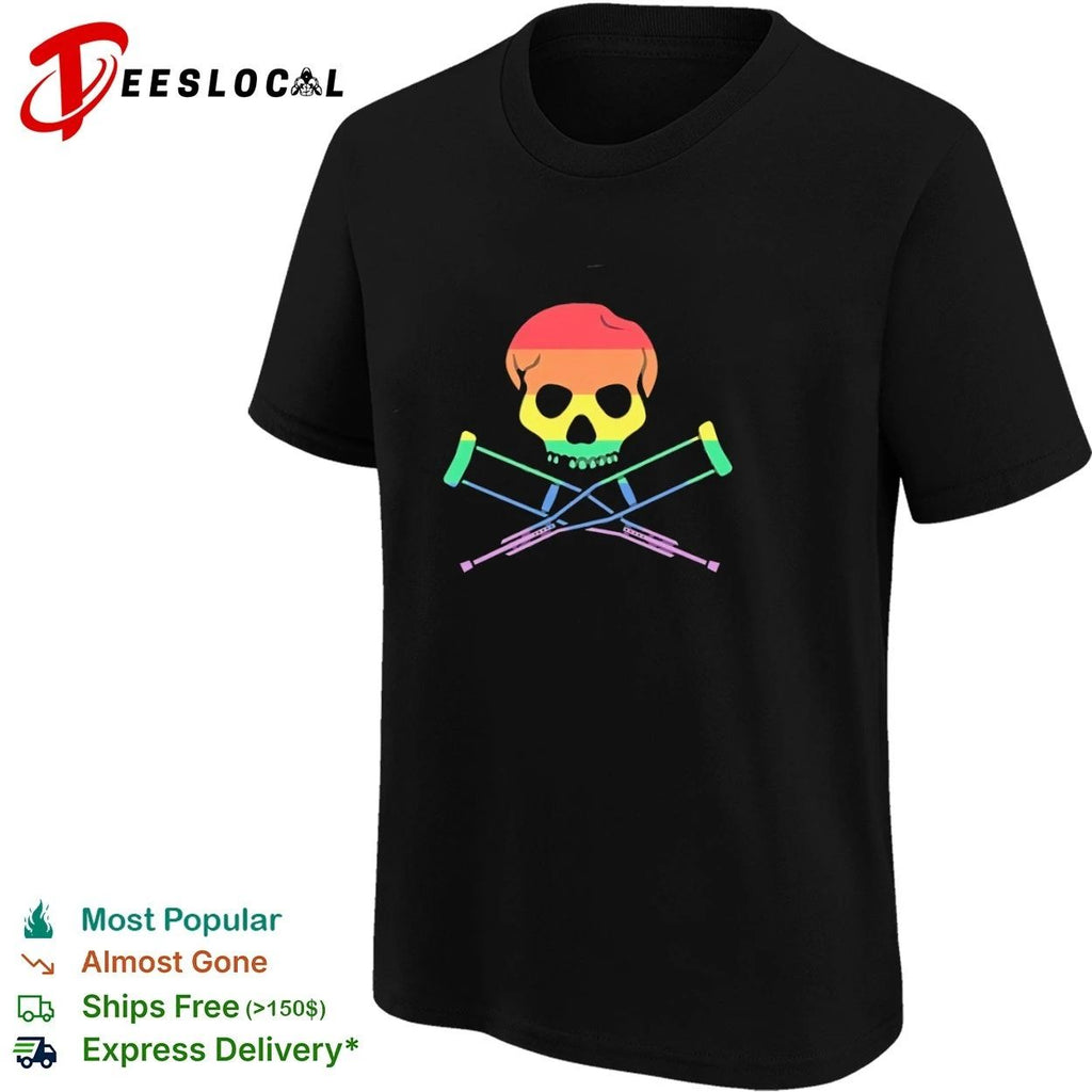 Rainbow Skull and Crutches pride lgbtq T-shirt