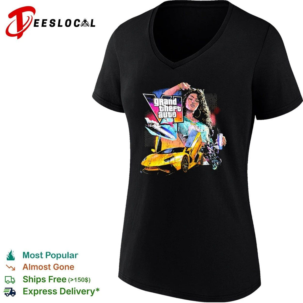 Grand Theft Auto VI Woman with Sports Car and Flamingo T-shirt