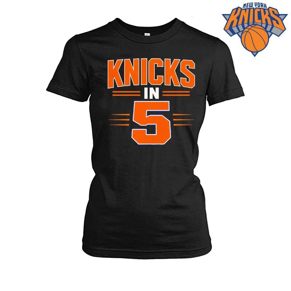 New York Knicks In 5 Orange Typography Basketball Fans Retro Graphic NBA Finals 2026 Shirt