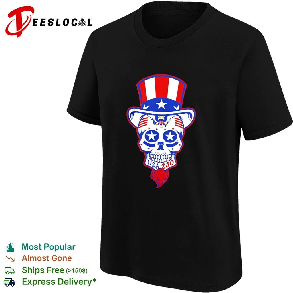 Uncle Sam Patriotic Dead Head USA 250 T-shirt