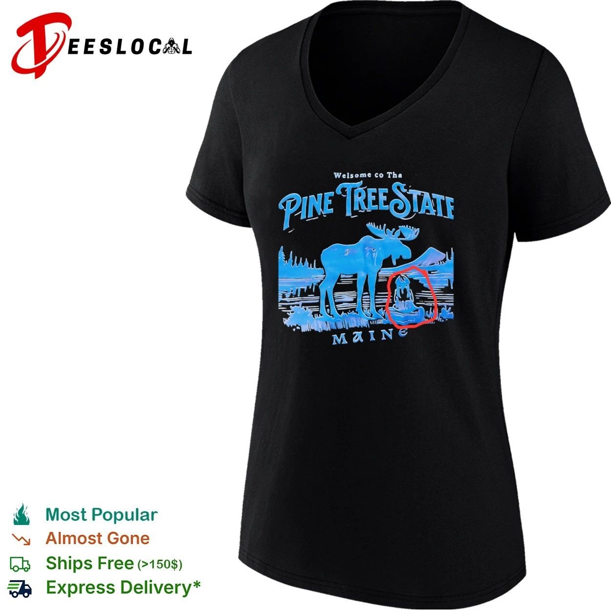 Welsome co Tha Pine Tree State Maine Moose T-shirt