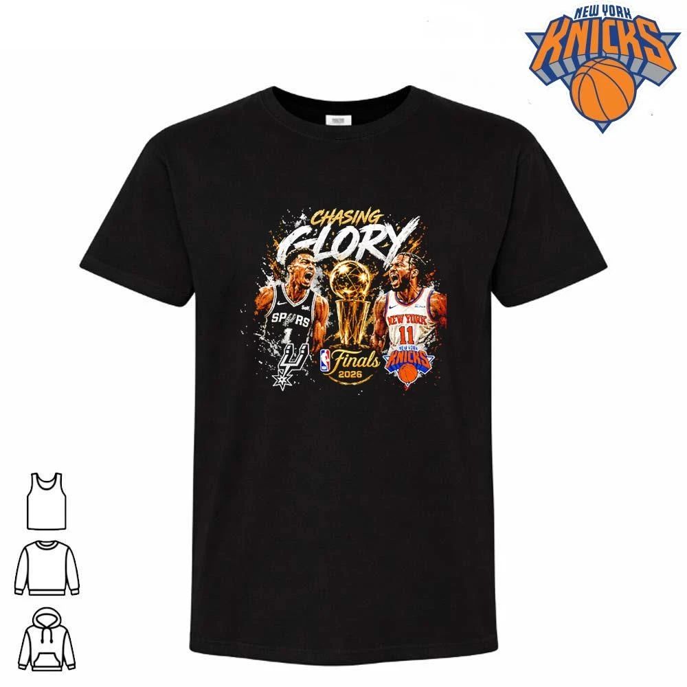 San Antonio Spurs vs New York Knicks Victor Wembanyama Jalen Brunson Chasing Glory 2026 NBA Finals Black Graphic T Shirt