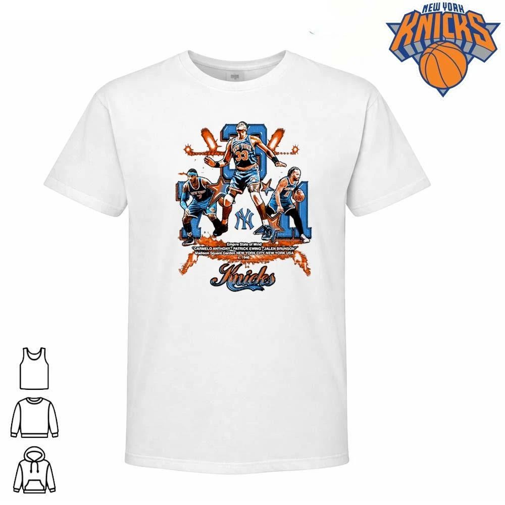 Carmelo Anthony Patrick Ewing and Jalen Brunson New York Knicks Legends Empire State of Mind 2026 NBA Finals Shirt
