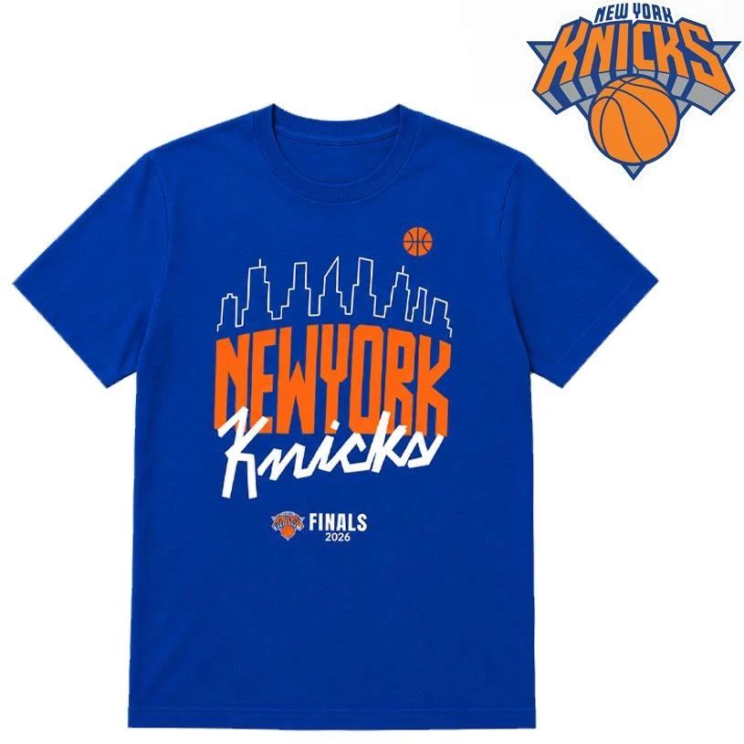 New York Knicks Skyline Typography Blue Premium NBA Finals 2026 Shirt