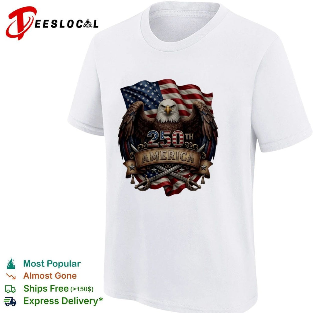 America 250th Anniversary Patriotic Bald Eagle USA Flag T-shirt