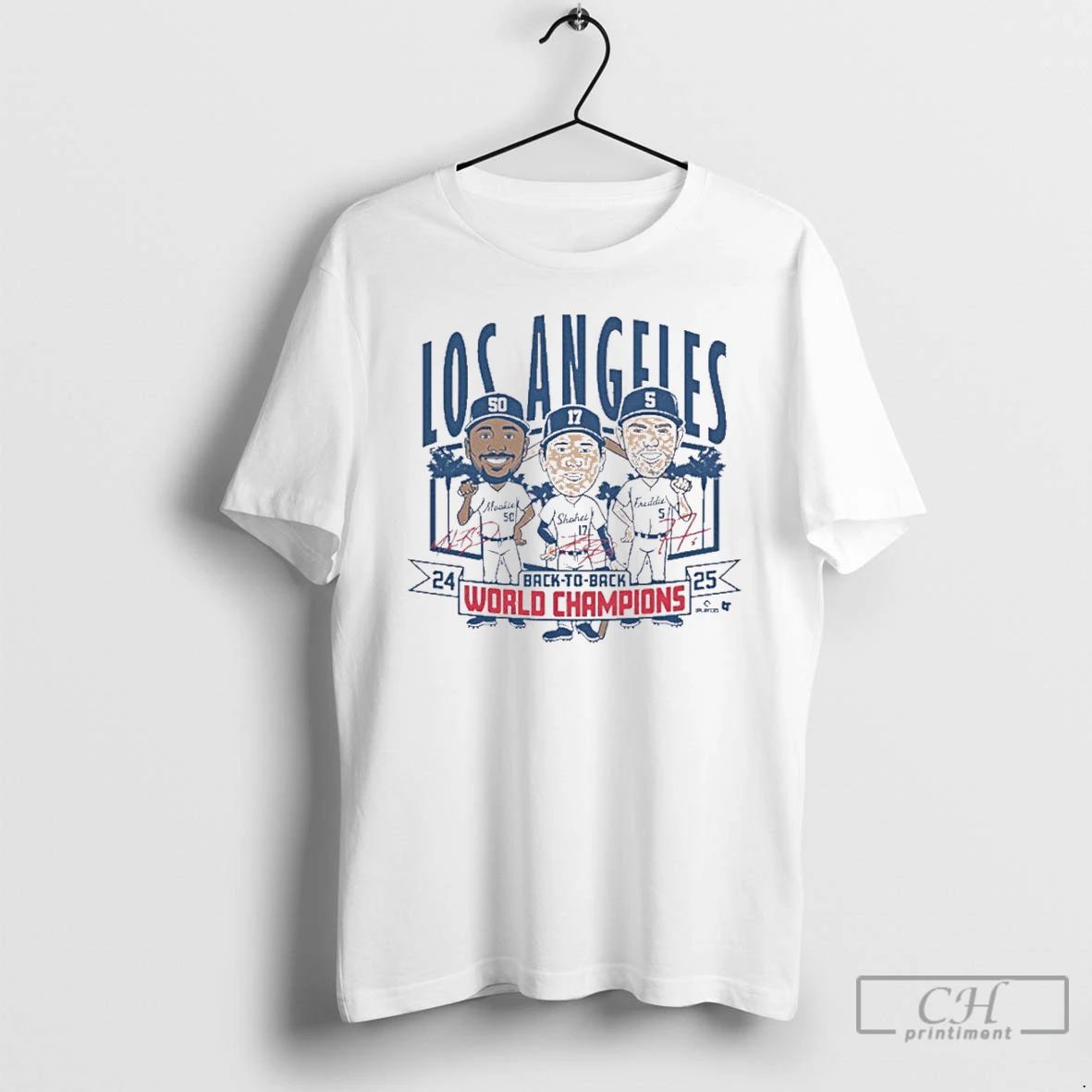 Premium Los Angeles Baseball Back To Back World Champs Caricatures T Shirts