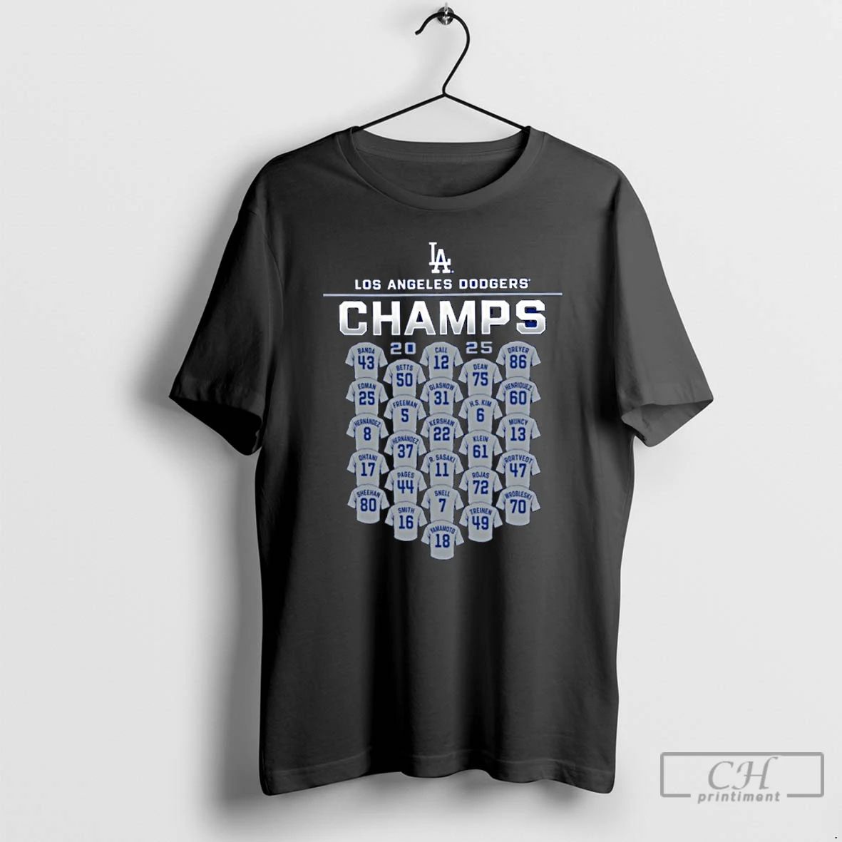 Premium Los Angeles Dodgers 2025 World Series Champions Jersey Roster T Shirts