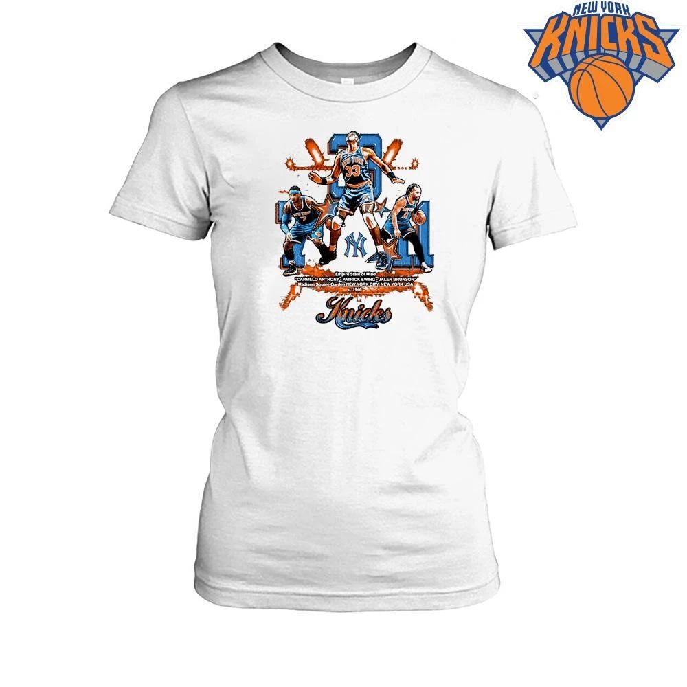Carmelo Anthony Patrick Ewing and Jalen Brunson New York Knicks Legends Empire State of Mind 2026 NBA Finals Shirt