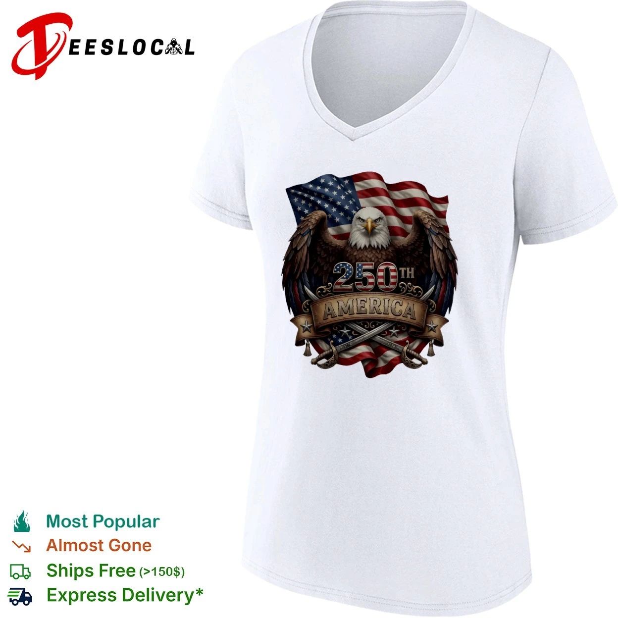 America 250th Anniversary Patriotic Bald Eagle USA Flag T-shirt