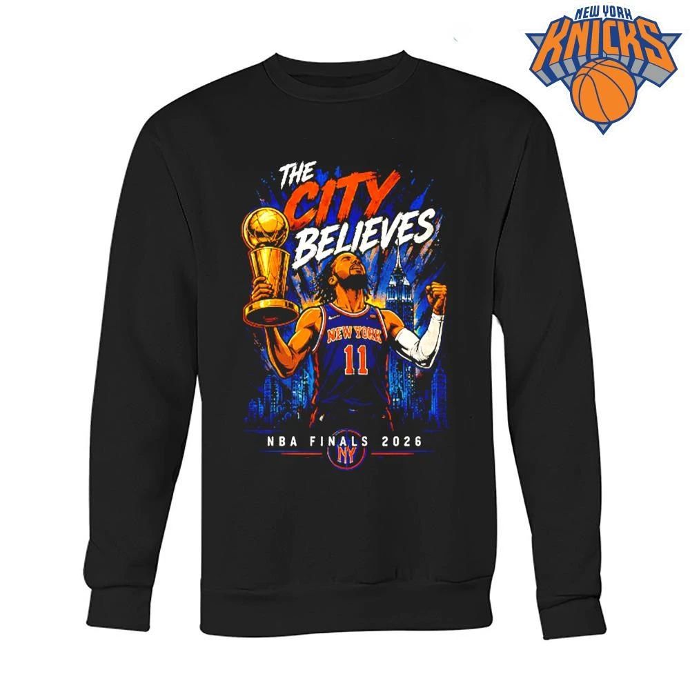 Jalen Brunson New York Knicks The City Believes Larry O Brien Trophy NBA Finals 2026 Shirt