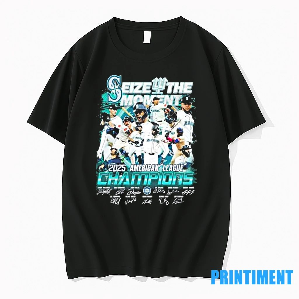 Seattle Mariners Seize The Moment 2025 American League Champions Signatures Tshirts Sweater