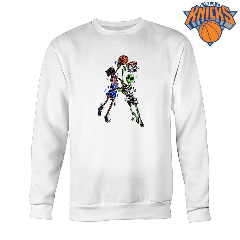Abstract Street Art Dunk New York Knicks Versus Alien Basketball Shirt