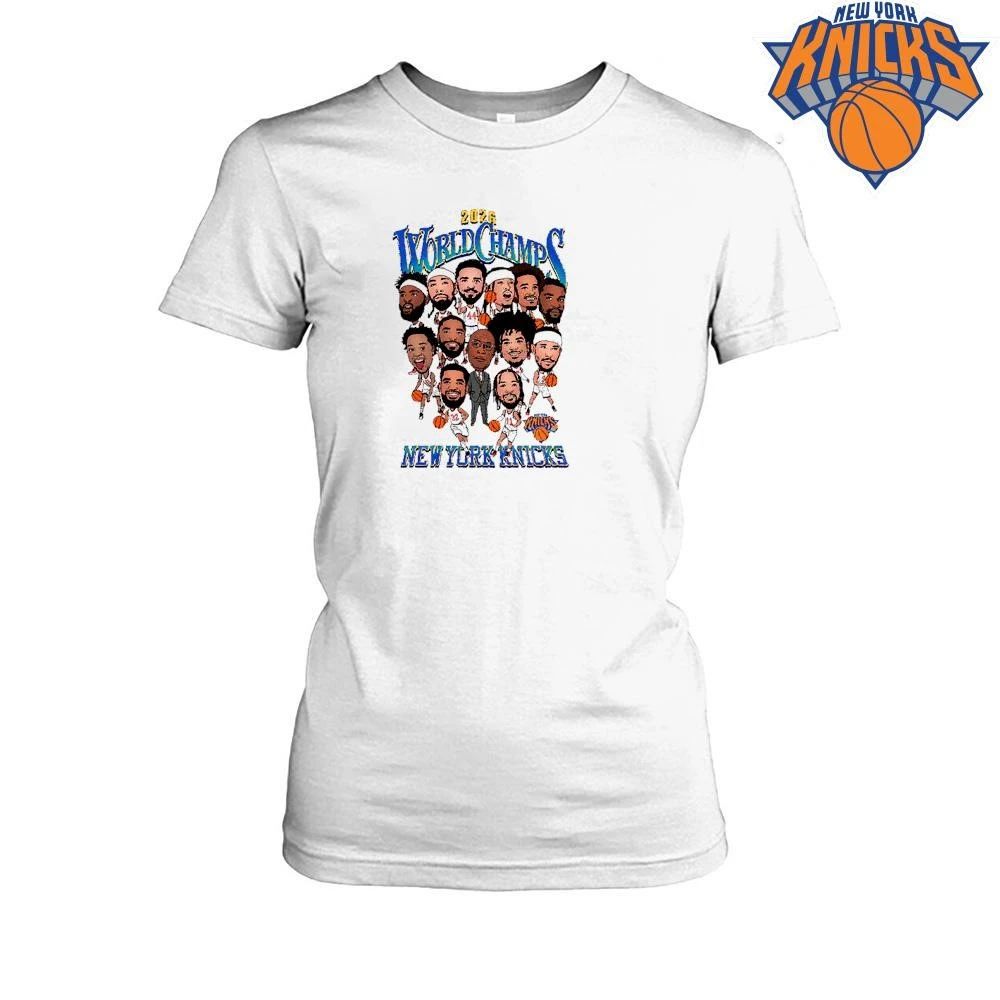 New York Knicks Champions NBA 2026 World Champs Caricature Team Roster Shirt
