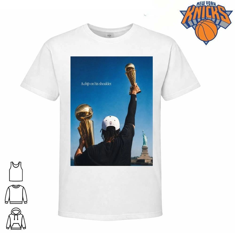 New York Knicks Champions NBA 2026 Jalen Brunson Statue of Liberty A Chip On His Shoulder Larry OBrien Trophy Shirt