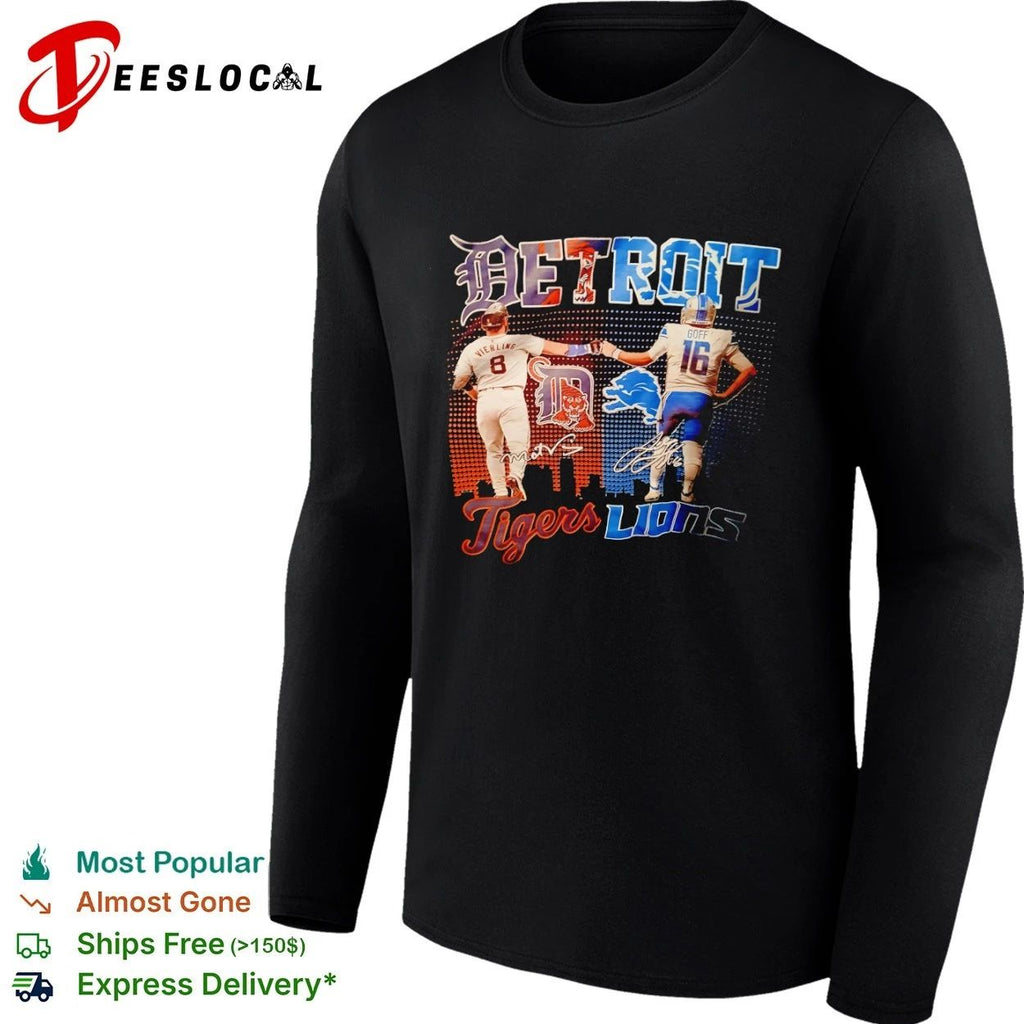 Detroit Tigers Matt Vierling and Detroit Lions Jared Goff Fist Bump T-shirt