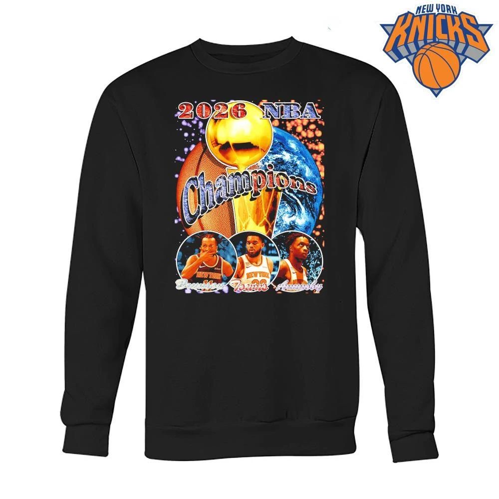 New York Knicks Champions NBA 2026 Jalen Brunson Karl Anthony Towns OG Anunoby Vintage Bootleg Basketball Shirt