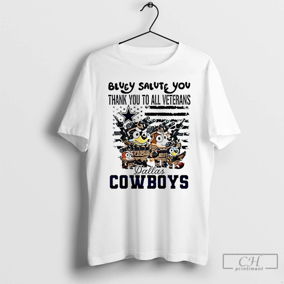 Classic Dallas Cowboys Bluey Salute You Thank You To All Veterans T Shirts
