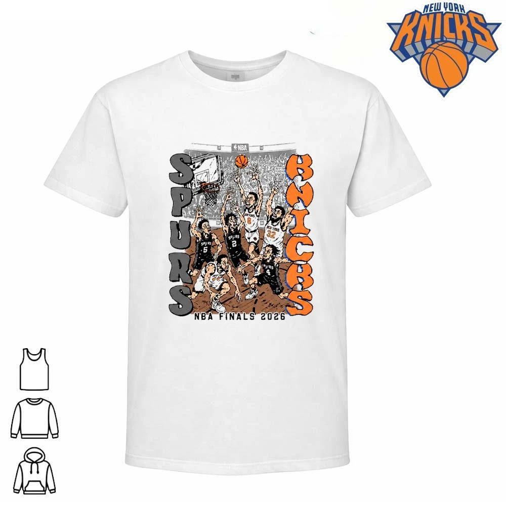 New York Knicks Champions NBA 2026 Versus San Antonio Spurs Basketball Finals Cartoon Graphic Tee Shirt