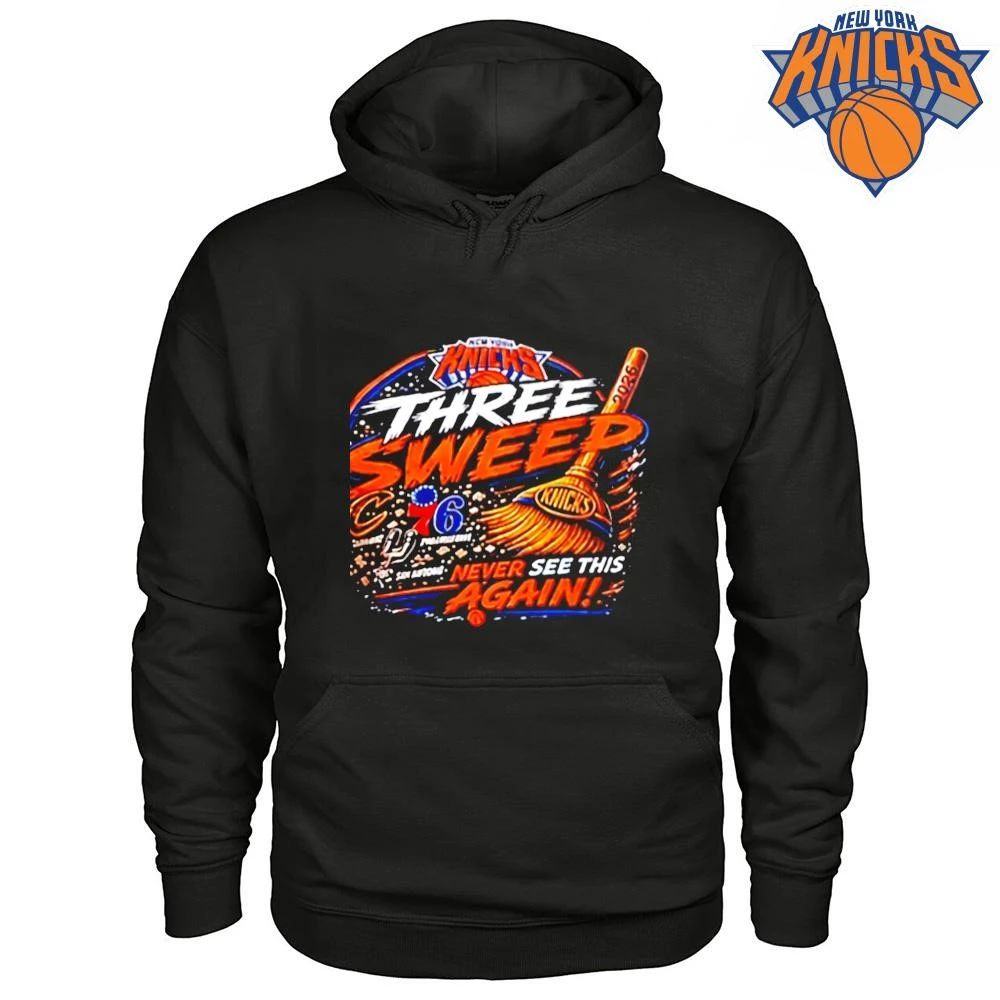 New York Knicks Three Sweep Never See This Again Broom NBA Finals 2026 Shirt
