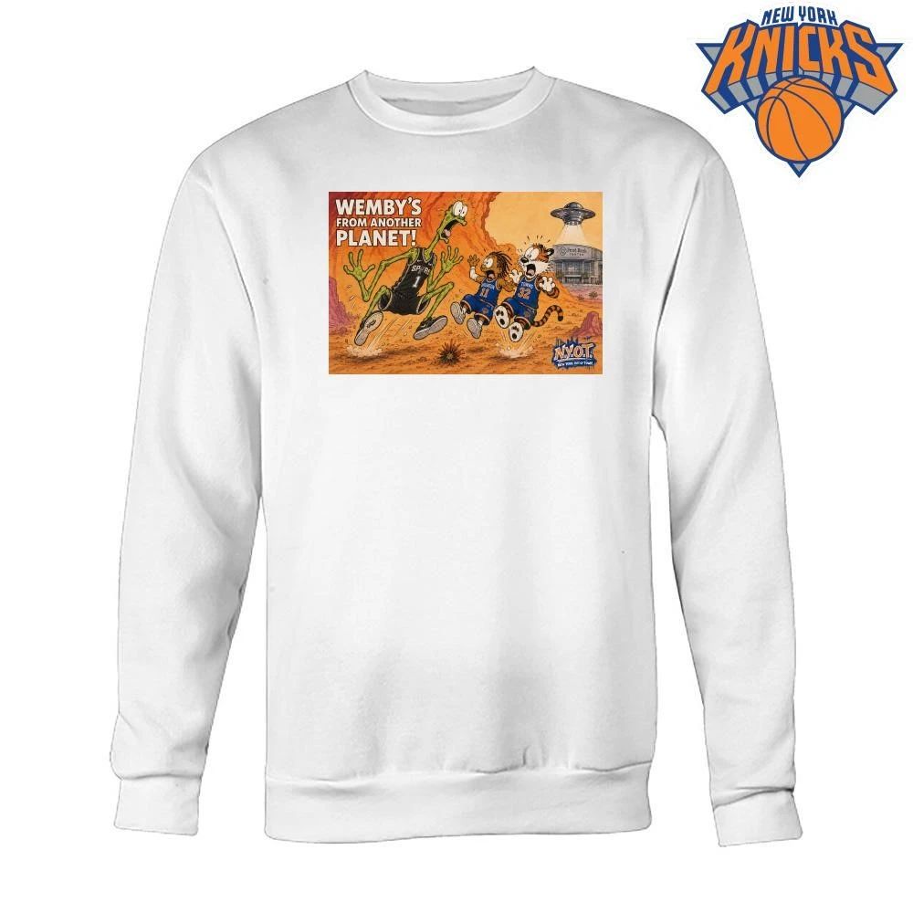 Wembys From Another Planet Victor Wembanyama Jalen Brunson Karl Anthony Towns New York Knicks San Antonio Spurs Cartoon Graphic Shirt