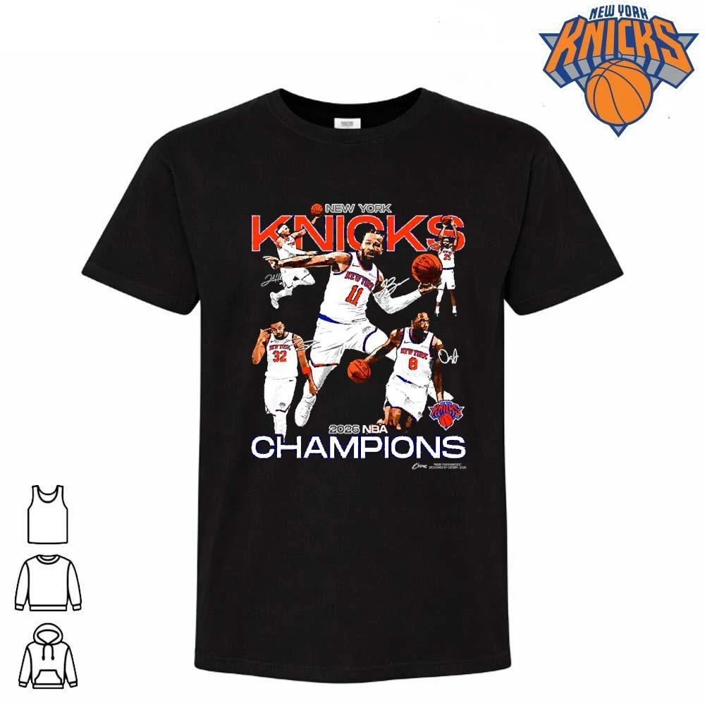 New York Knicks Champions NBA 2026 Retro Player Collage Graphic Black Shirt