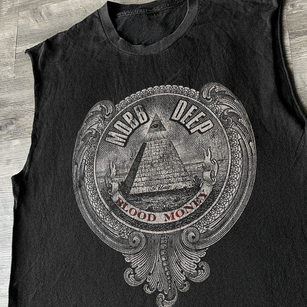 '06 MOBB DEEP 'BLOOD MONEY' ALBUM BLACK CUT-OFF TEE Hoodie, Sweatshirt | CiraTrend.com (Image 4)