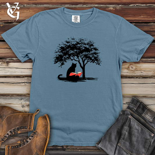 Retro Tree Reading Black Cat Heavy Cotton Comfort Colors Tee