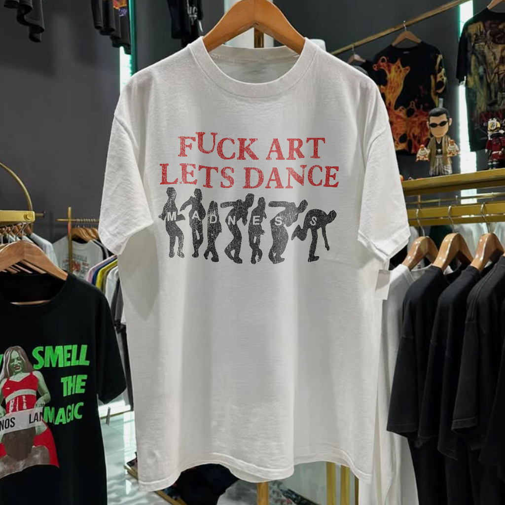 90s MADNESS 'F*CK ART, LETS DANCE' RARE WASHED WHITE T-SHIRT