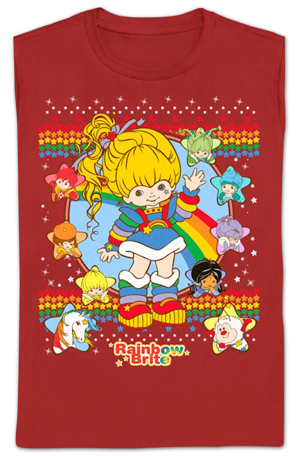 Womens Red Faux Ugly Sweater Rainbow Brite Shirt Hoodie, Sweatshirt | CiraTrend.com (Image 2)