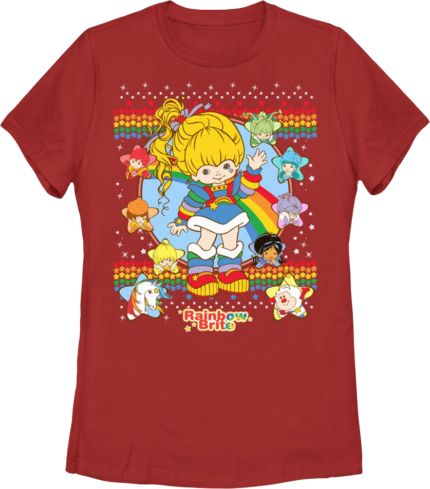 Womens Red Faux Ugly Sweater Rainbow Brite Shirt Hoodie, Sweatshirt | CiraTrend.com (Image 1)