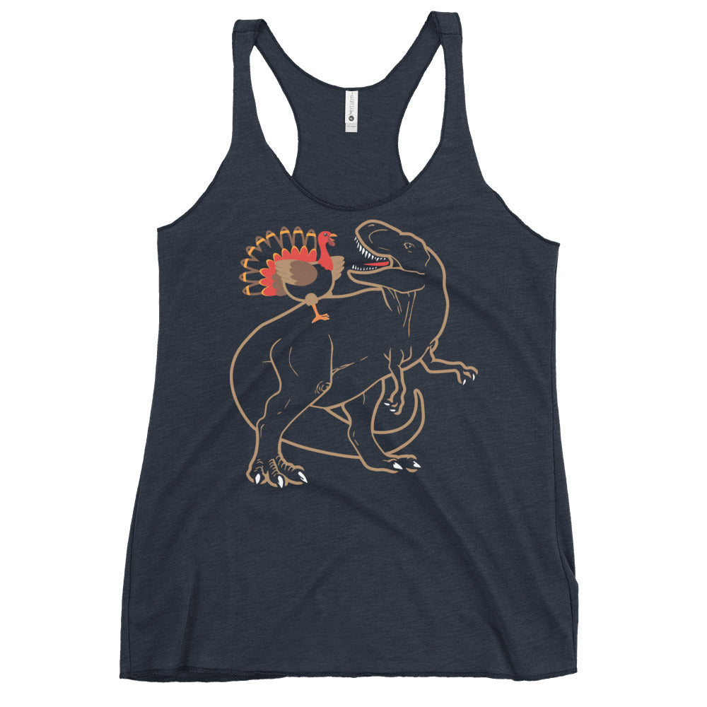 Turkey Riding T-Rex Women's Racerback Tank