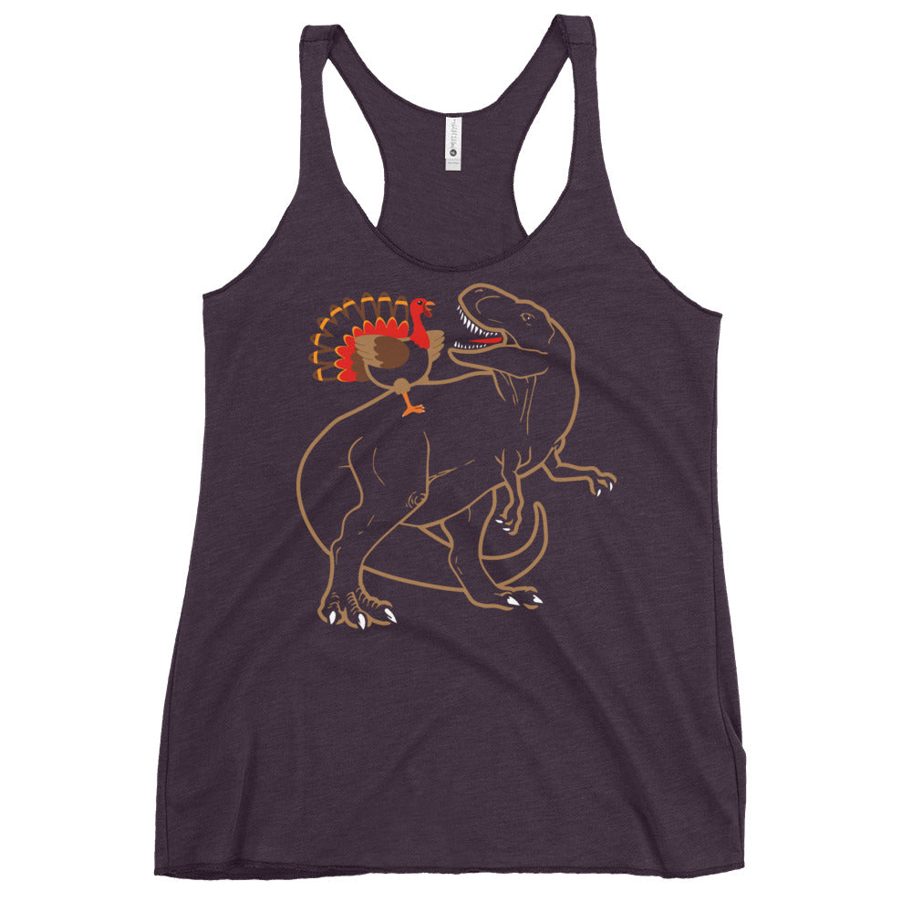 Turkey Riding T-Rex Women's Racerback Tank