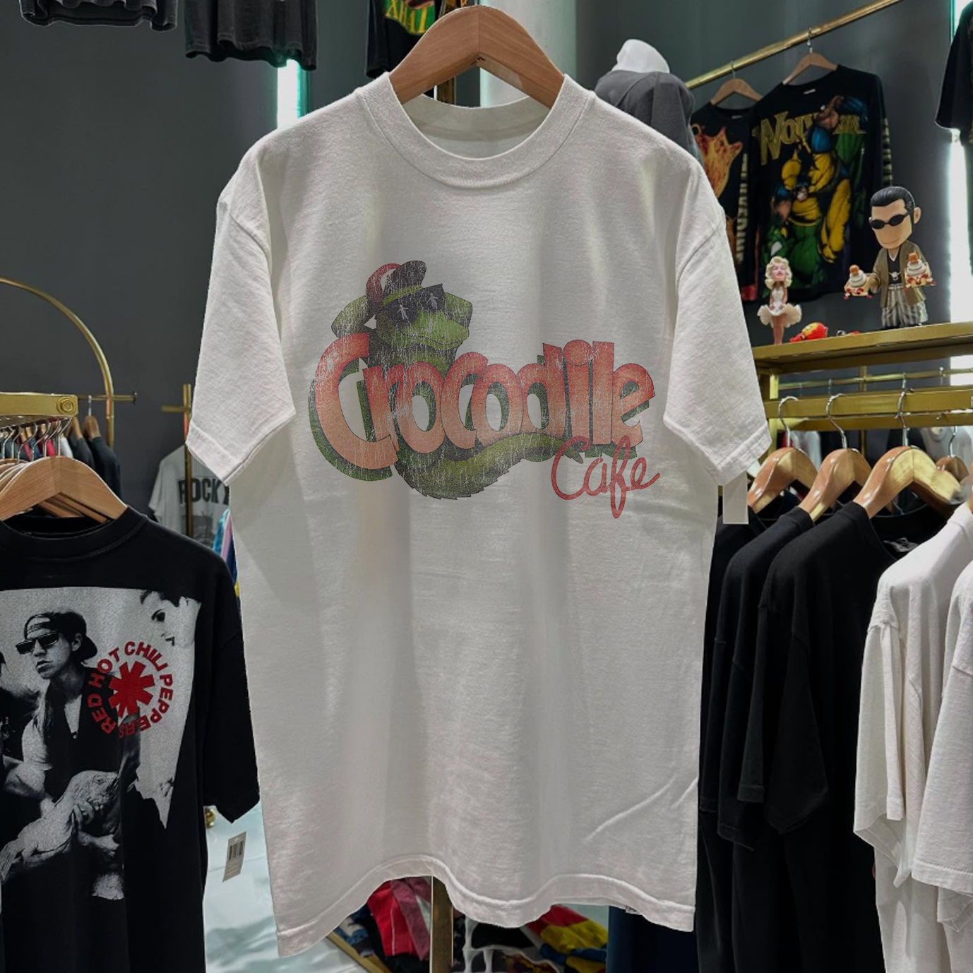 90s CROCODILE CAFE RARE WASHED WHITE T-SHIRT