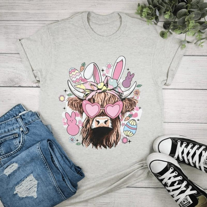 z Easter Highland Cow Graphic Tee Hoodie, Sweatshirt | CiraTrend.com