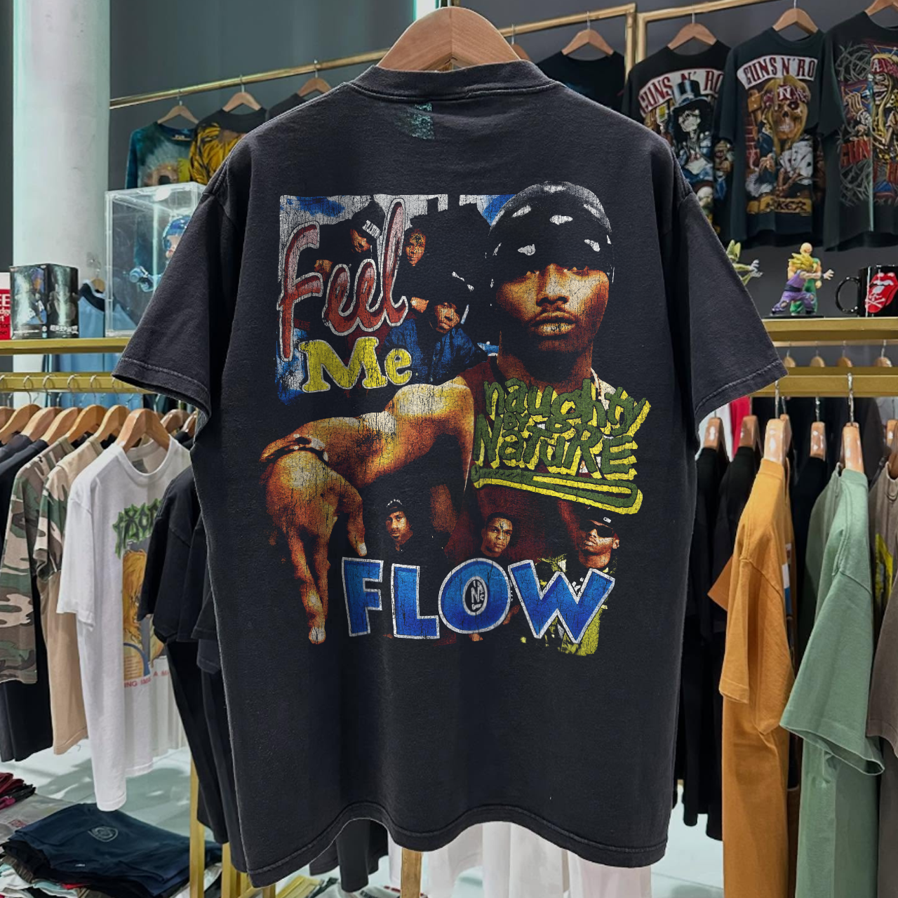 90s NAUGHTY BY NATURE ' POVERTY'S PARADISE' RARE WASHED BLACK RAP-TEE