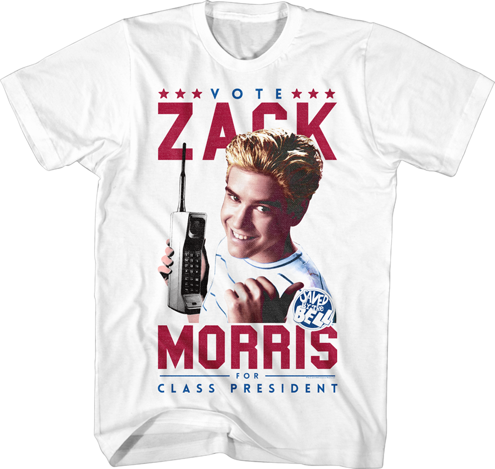 Zack Morris For Class President Saved By The Bell T-Shirt Hoodie, Sweatshirt | CiraTrend.com (Image 1)